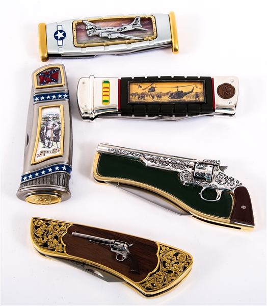 FRANKLIN MINT COLLECTORS MILITARIA FOLDING KNIVES - LOT OF 5