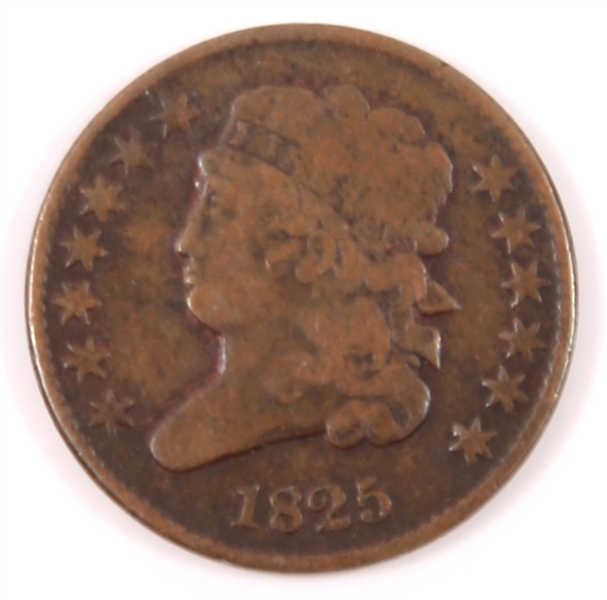 UNITED STATES 1825 CLASSIC BUST COPPER HALF CENT