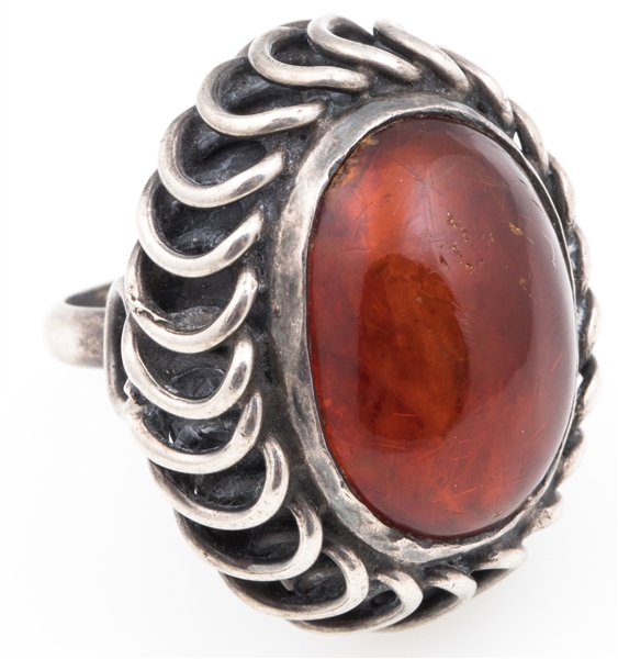 POLISH .800 SILVER AMBER COCKTAIL RING