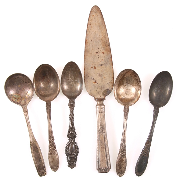 STERLING SILVER SPOONS AND CAKE SERVER - LOT OF 6