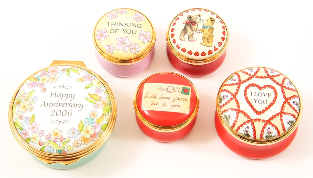 HALCYON DAYS ENAMELS TRINKET BOXES - LOT OF 5