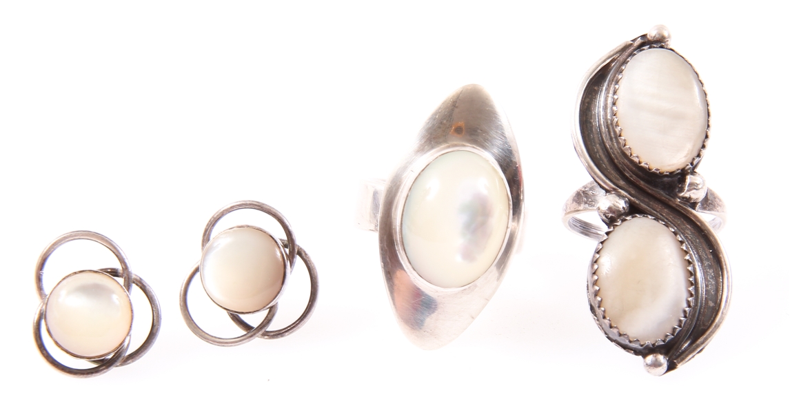 STERLING SILVER MOTHER OF PEARL RINGS & EARRINGS SAJEN