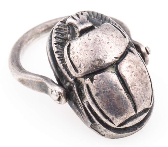 STERLING SILVER SCARAB BEETLE HIEROGLYPHICS RING 