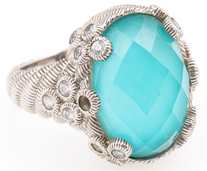 JUDITH RIPKA STERLING SILVER TURQUOISE CRYSTAL CZ RING