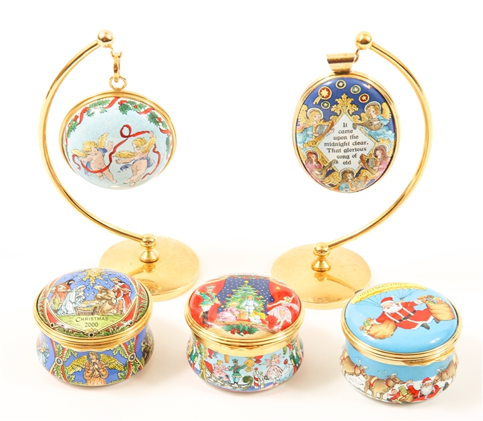 HALCYON DAYS ENAMELS CHRISTMAS ORNAMENTS & BOXES