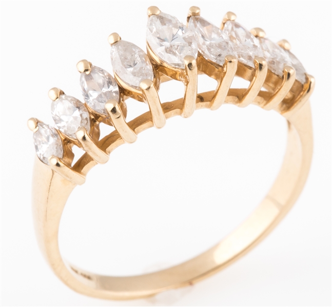 10K YELLOW GOLD HALF ETERNITY MARQUISE DIAMOND RING