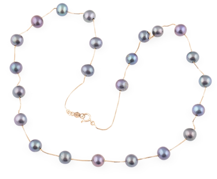 14K YELLOW GOLD BLACK PEARL NECKLACE