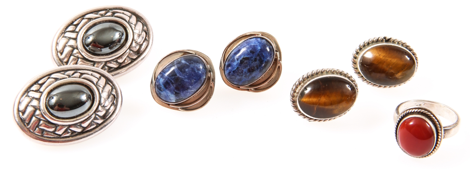 STERLING SILVER CABOCHON STONE EARRINGS & RING