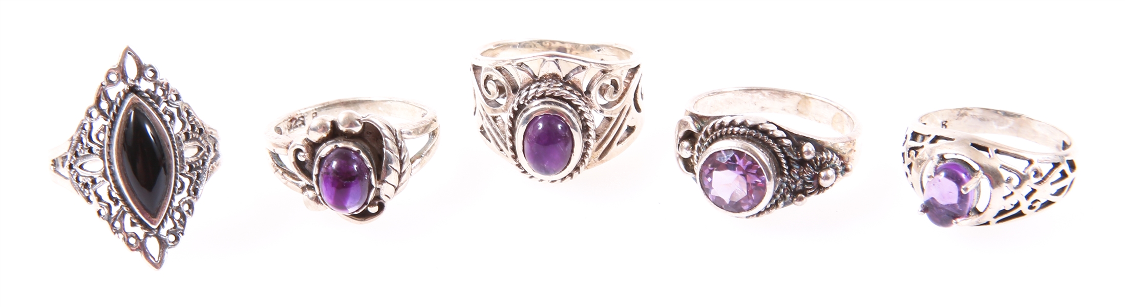 STERLING SILVER AMETHYST BLACK ENAMEL RINGS - LOT OF 5