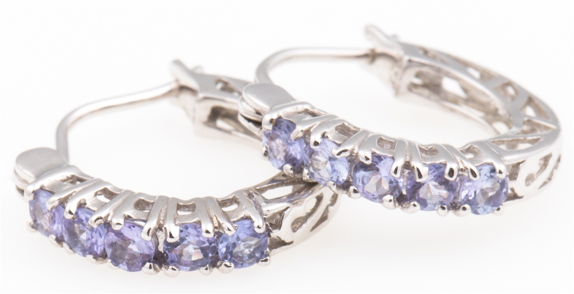 14K WHITE GOLD LIGHT AMETHYST HOOP EARRINGS