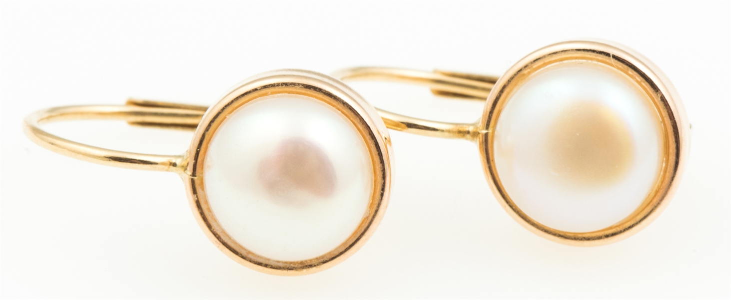 14K GOLD PEARL HOOP EARRINGS