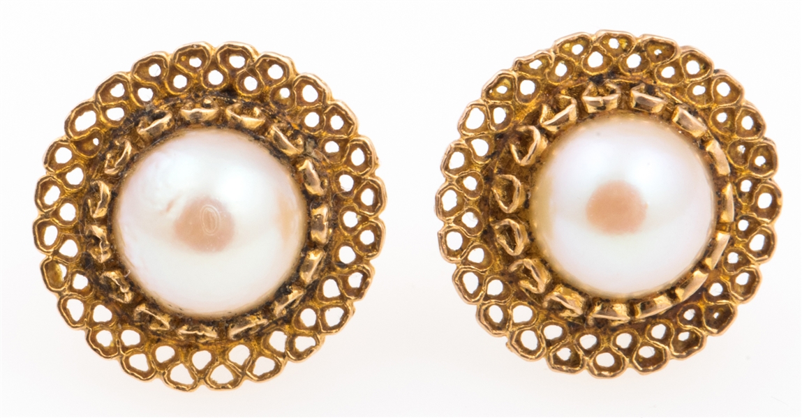 14K GOLD PEARL STUD EARRINGS