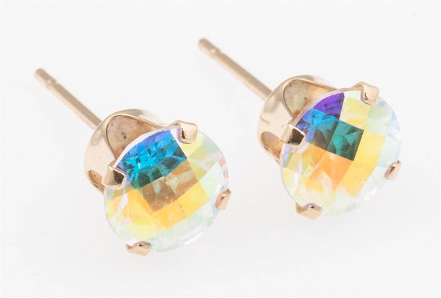 14K GOLD MYSTIC TOPAZ STUD EARRINGS