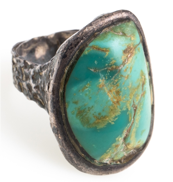 STERLING SILVER BRUTALIST TURQUOISE RING