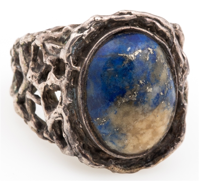 STERLING SILVER BRUTALIST LAPIS LAZULI RING