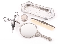 SILVER PLATED DRESSER PIECES - COMB, MIRROR, & MORE
