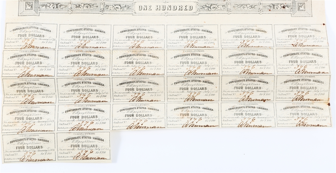 1878 $100 CONFEDERATE WAR BOND
