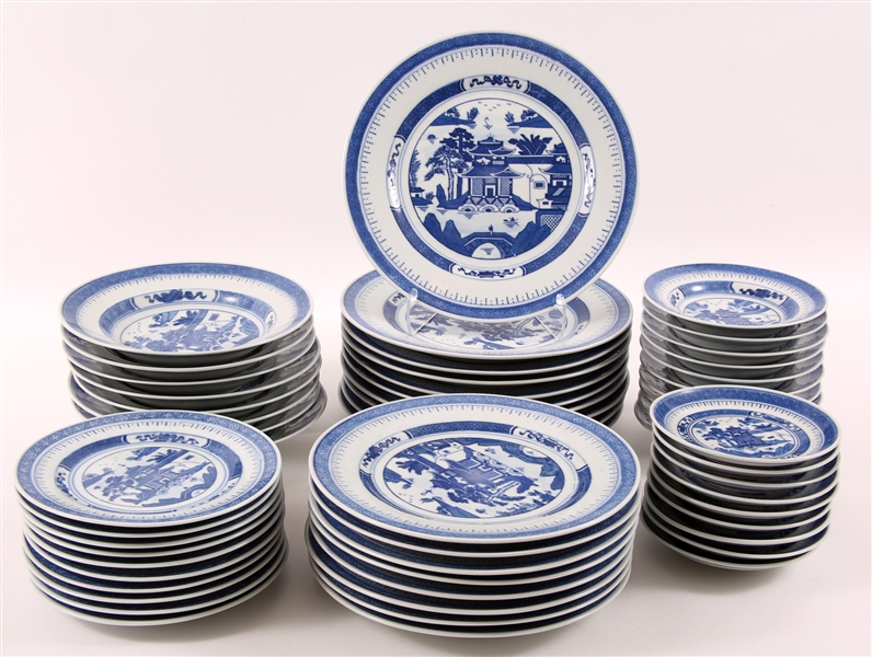 CHINESE BLUE AND WHITE PORCELAIN CHINA - LOT OF 55