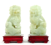 CHINESE CARVED SERPENTINE JADE FOO DOGS