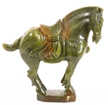 CHINESE CARVED SERPENTINE JADE TANG HORSE