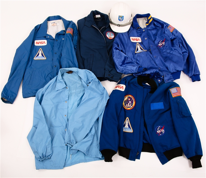 MENS JACKETS WITH NASA PATCHES, HELMET - LOT OF 5