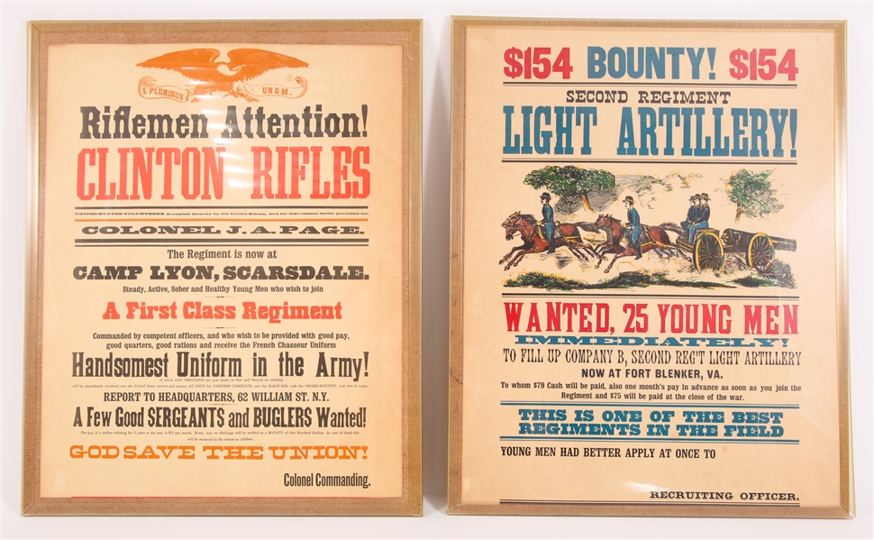 REPRODUCTION CIVIL WAR RECRUITING POSTERS - LOT OF 2