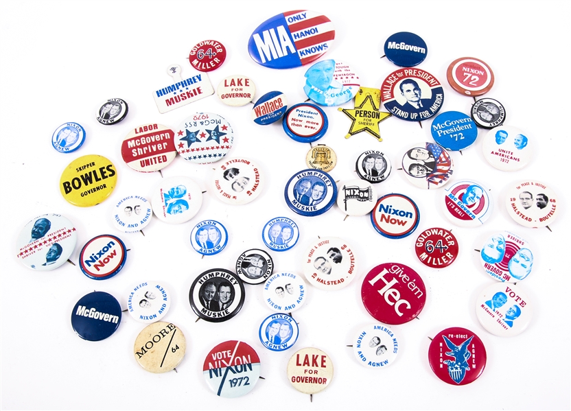 PRESIDENTIAL & GUBERNATORIAL CAMPAIGN BUTTONS PINS - 1960s - 1970s