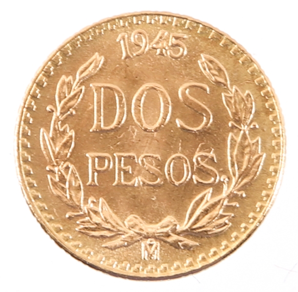 Lot Detail - 1945 Mexican 2 Peso Gold Coin