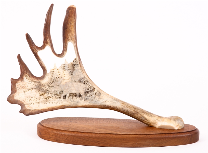 DON CONNORS CARVED CARIBOU ANTLER SCULPTURE 