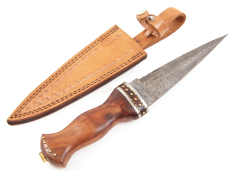 DAMASCUS STEEL DIRK DAGGER WITH LEATHER SHEATH