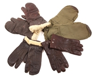 WWII USAAF, USN LEATHER FLIGHT GLOVES MITTENS - 4 PAIRS