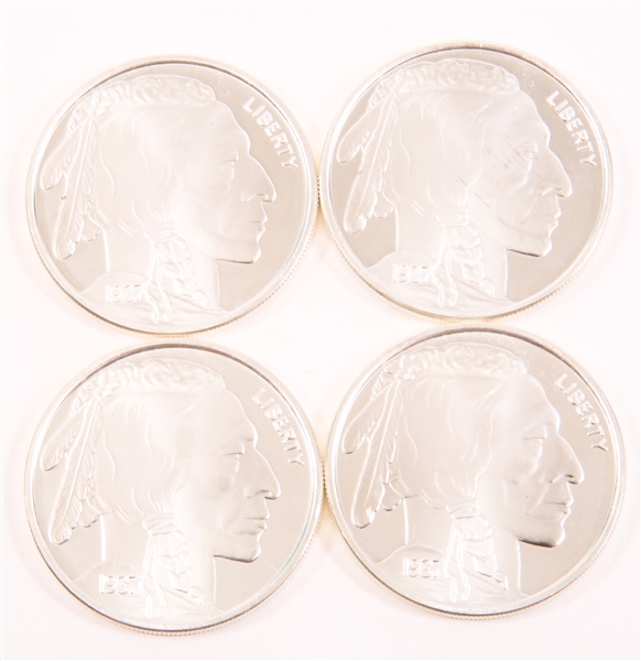 1 OZT U.S. 1937 BUFFALO SILVER BULLION ROUND - LOT OF 4