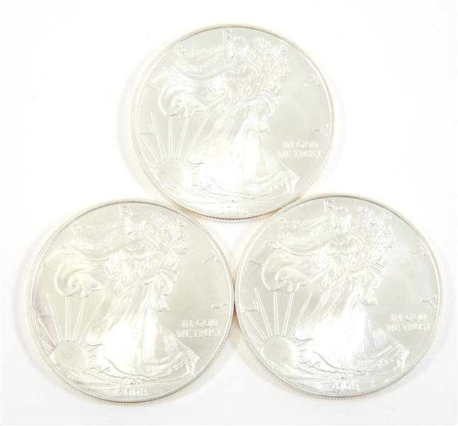 2008 U.S. 1 OZT SILVER EAGLE - LOT OF 3