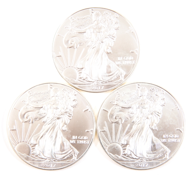 2017 U.S. 1 OZT SILVER EAGLE - LOT OF 3