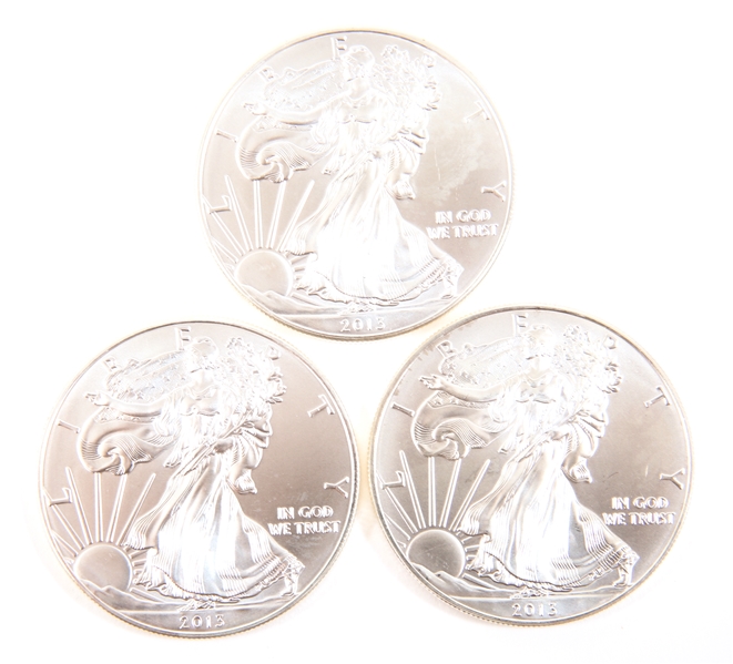 2013 U.S. 1 OZT SILVER EAGLE - LOT OF 3