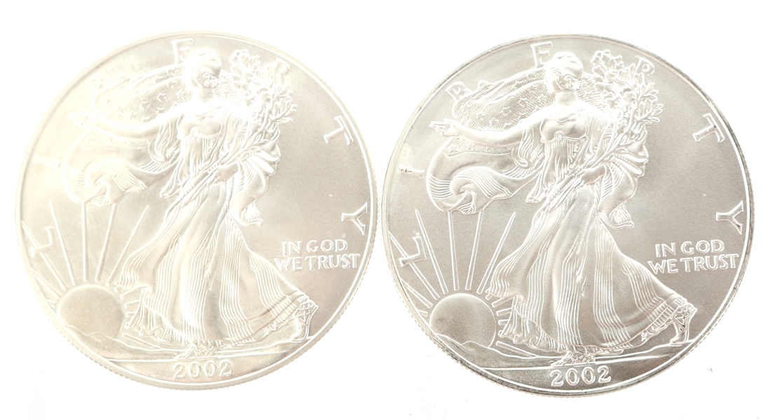 2002 U.S. SILVER AMERICAN EAGLE COINS - LOT OF 2