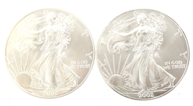 2002 U.S. SILVER AMERICAN EAGLE COINS - LOT OF 2