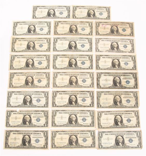SERIES 1935 & 1957 US $1 SILVER CERTIFICATES - LOT OF 23