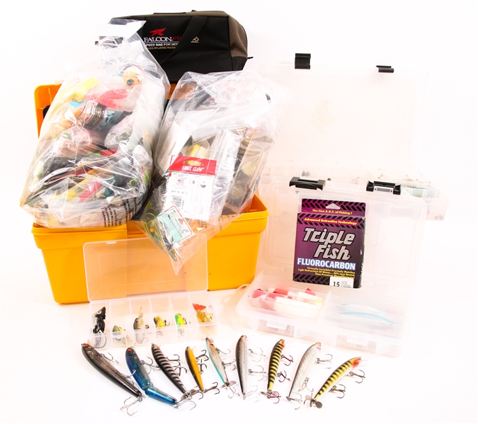 LARGE LOT OF FISHING LURES, TACKLE AND LINE