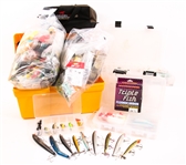 LARGE LOT OF FISHING LURES, TACKLE AND LINE