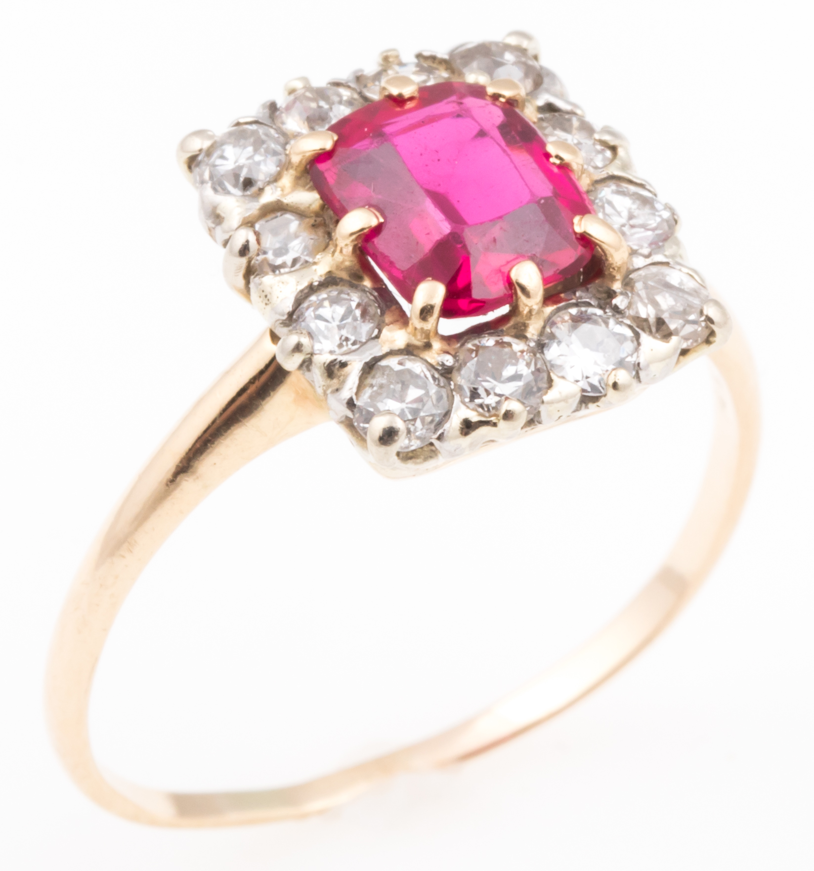 Lot Detail - 14K YELLOW GOLD RUBY & DIAMOND FASHION RING