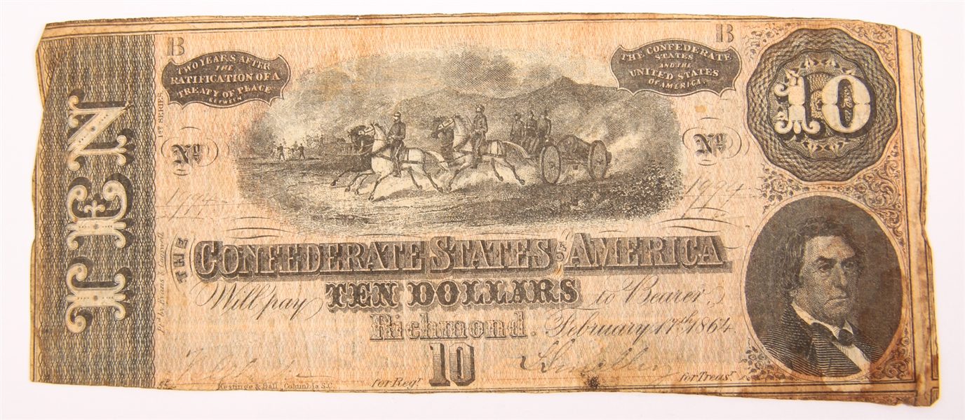 1864 $10 CONFEDERATE STATES OF AMERICA RICHMOND NOTE