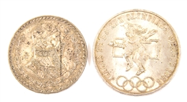 1961 & 1968 MEXICAN SILVER COINS - 1 PESO, 25 PESOS