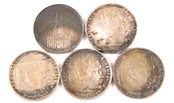 1934-1936 GERMAN 5 REICHSMARK SILVER COINS - LOT OF 5