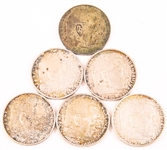 1937-1939 GERMAN 2 REICHSMARK SILVER COINS - LOT OF 6