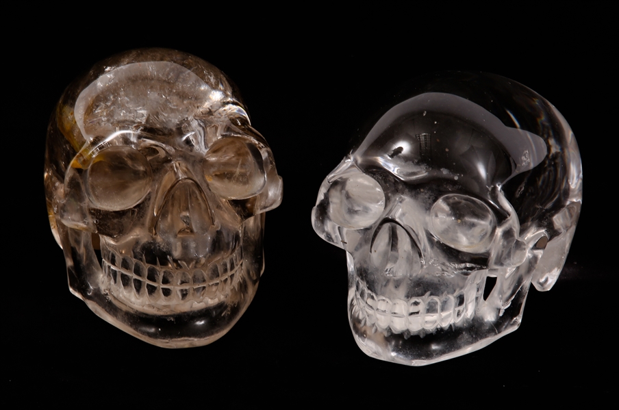 CARVED ROCK CRYSTAL QUARTZ SKULLS - LOT OF 2