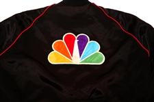 1980s NBC STUDIOS SATIN VARSITY BOMBER JACKET