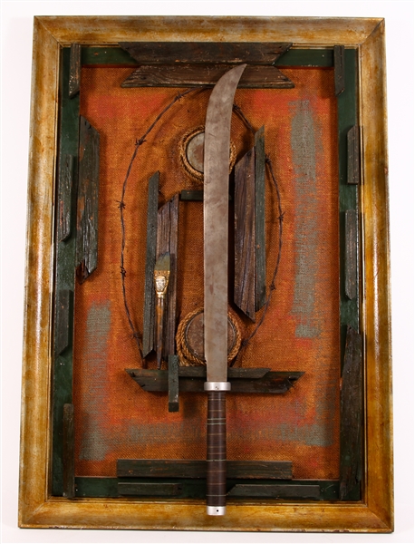 MIXED MEDIA BRUTALIST SWORD WALL SCULPTURE ART