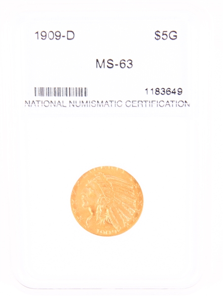 1909-D INDIAN HEAD GOLD $5 COIN - NNC MS63