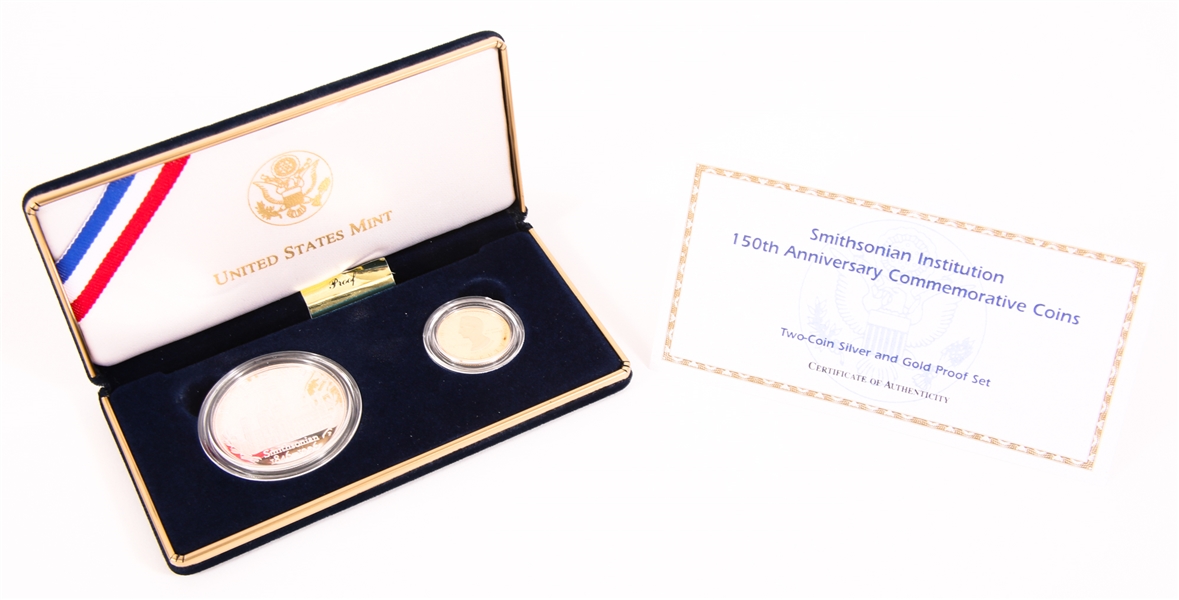 1996 US SILVER & GOLD SMITHSONIAN 150TH ANNIVERSARY COINS